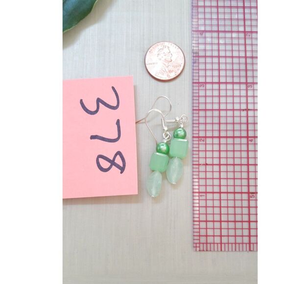 Artisan earrings  378# NEW boho Green linear stack earrings beach glass green d - Picture 3 of 5